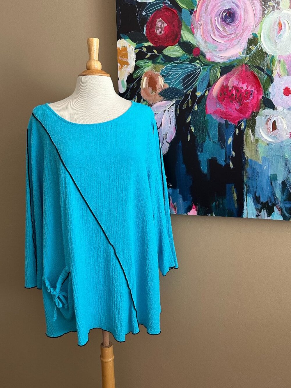 Ali Miles Teal Textured Tunic XL Boho Asymmetrical Top Anthropologie Style